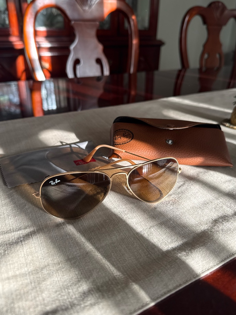 Ray-Ban Gold Frame Sunglasses with Brown Gradient Lenses